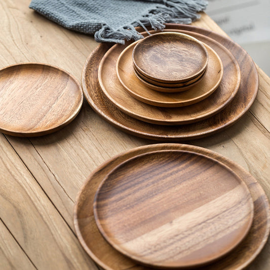 Japanese Walnut Wood Dish – Elegant Round Tableware