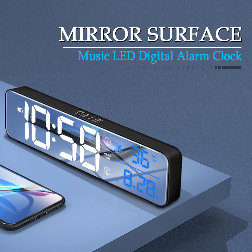 Music LED Digital Alarm Clock – Multifunctional Mirror & Time Display