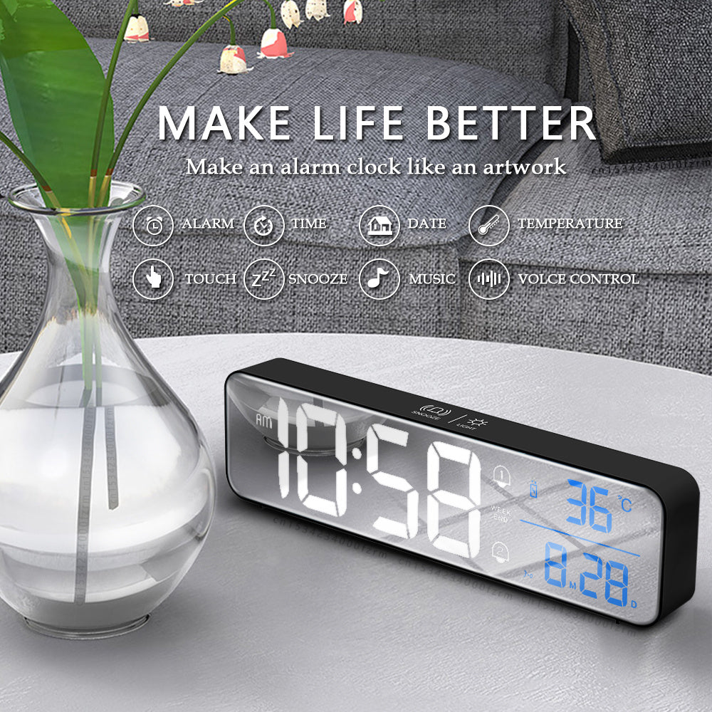 Music LED Digital Alarm Clock – Multifunctional Mirror & Time Display