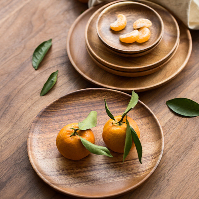 Japanese Walnut Wood Dish – Elegant Round Tableware