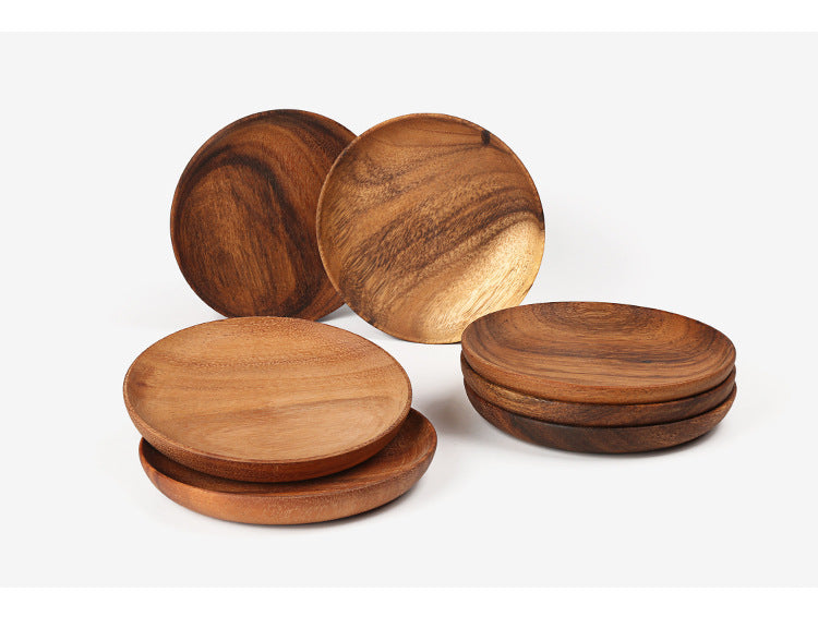 Japanese Walnut Wood Dish – Elegant Round Tableware