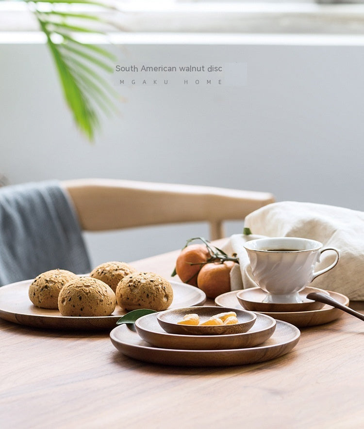 Japanese Walnut Wood Dish – Elegant Round Tableware