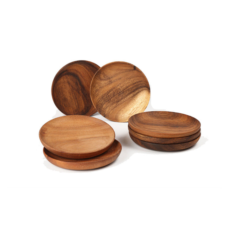 Japanese Walnut Wood Dish – Elegant Round Tableware